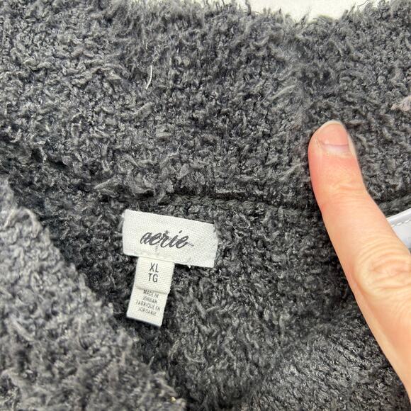 Aerie Gray Cozy Fuzzy Fleece Wide Straight Leg Sweats Pants XL Loungewear Warm - Picture 5 of 5